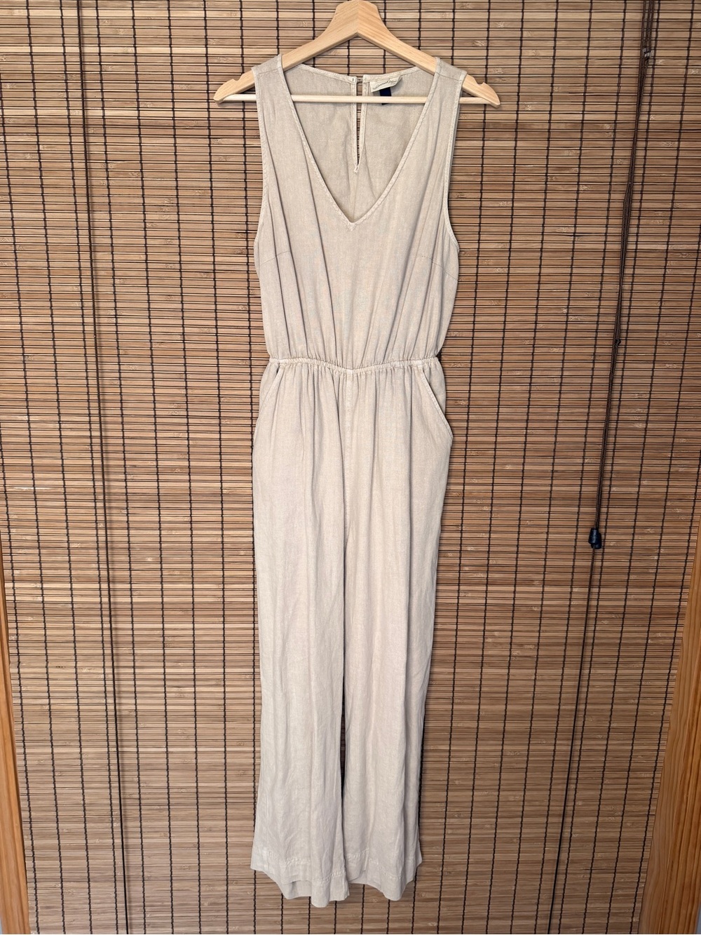 Universal Thread Sleeveless V-Neck Wide-Leg Jumpsuit in Beige